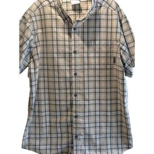 Columbia Button Up Shirt Mens XL Olive  Plaid Short Sleeve Outdoors Workwear
